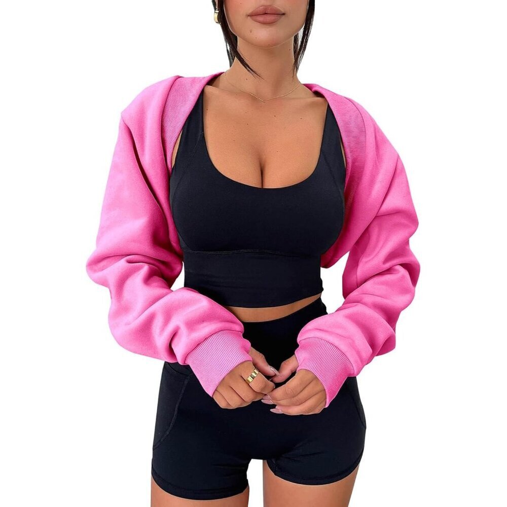 Women's Cropped Sweatshirt Bolero Long Sleeve Open Front for Yoga and Workout